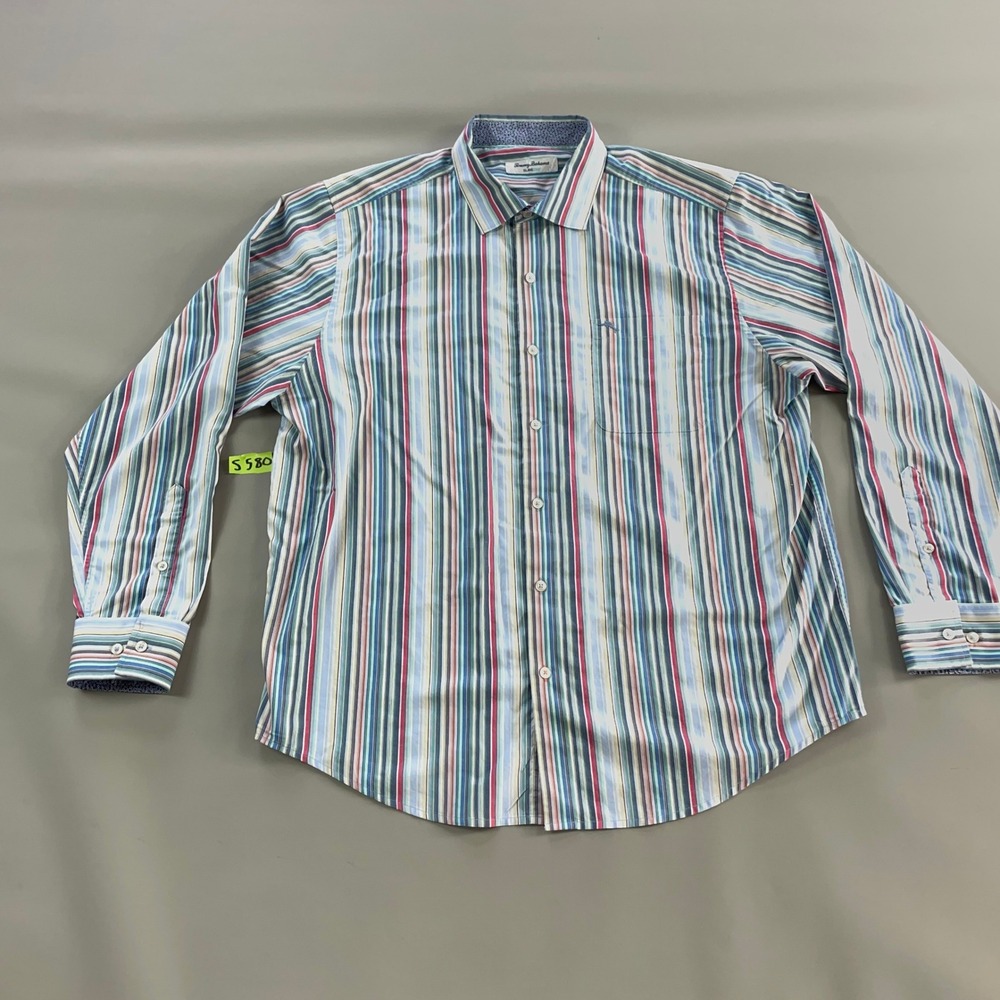 Tommy Bahama IslandZone Mens XL Long Sleeve Striped Button Down Shirt Multicolor